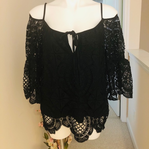 Boston Proper Lace Cold Shoulder Blouse - Picture 3 of 10